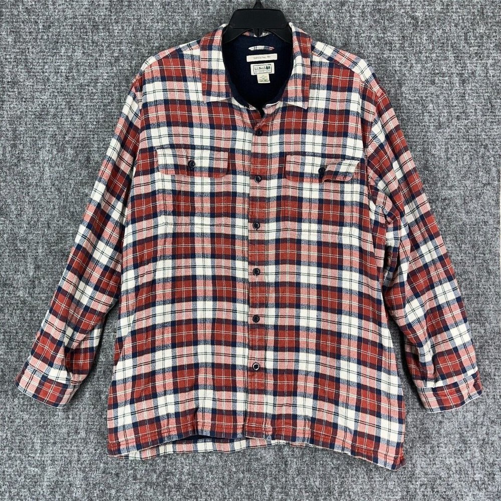 LL Bean Flannel Shacket Mens  XXL Shirt Jacket Plaid Fleece Lined Traditional